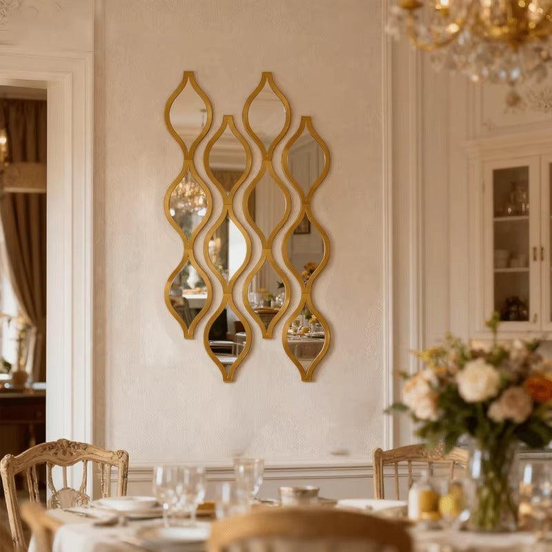 12pcs Golden Teardrop Bathroom Mirrors - Modern Wall Decor