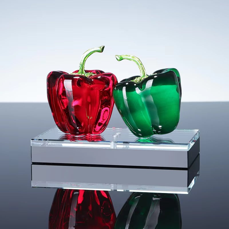 Crystal Green Pepper Glass Figurine – Unique Home Decor Gift