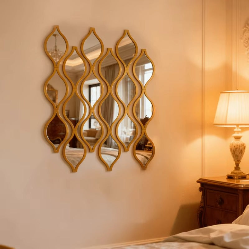 12pcs Golden Teardrop Bathroom Mirrors - Modern Wall Decor
