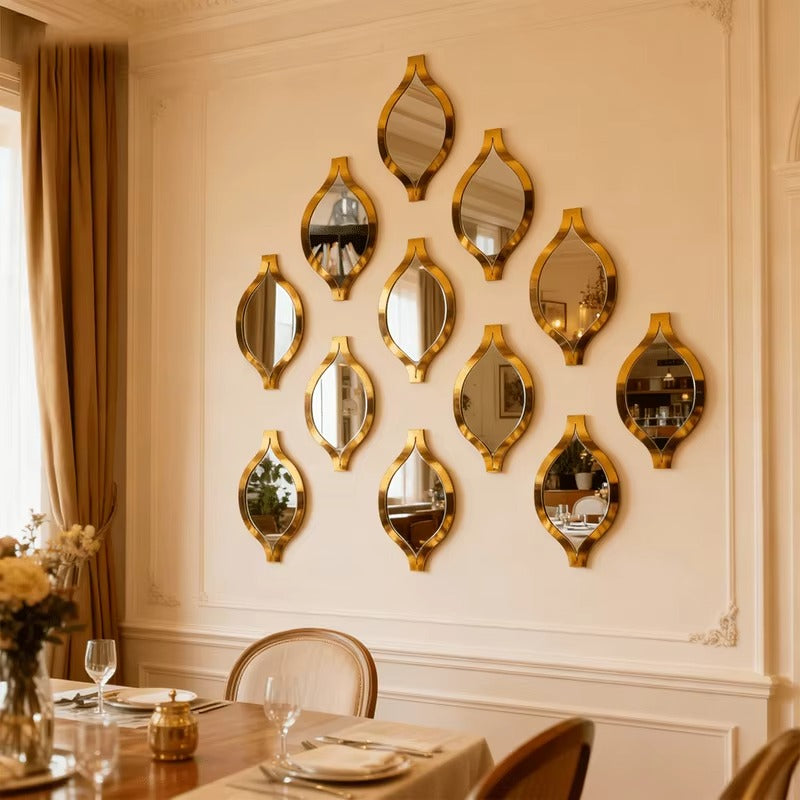 12pcs Golden Teardrop Bathroom Mirrors - Modern Wall Decor