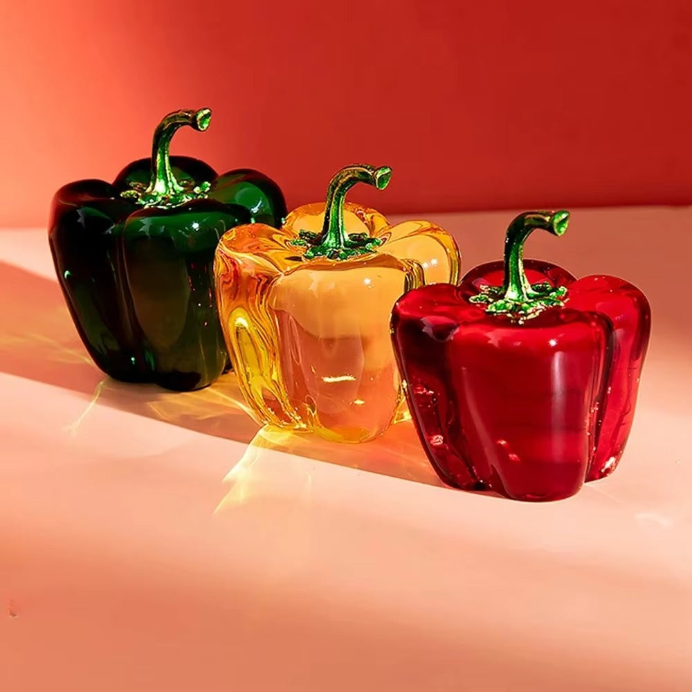 Crystal Green Pepper Glass Figurine – Unique Home Decor Gift